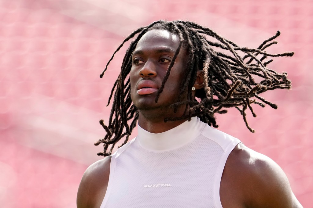 Arizona Cardinals wide receiver Marvin Harrison Jr. warms up
