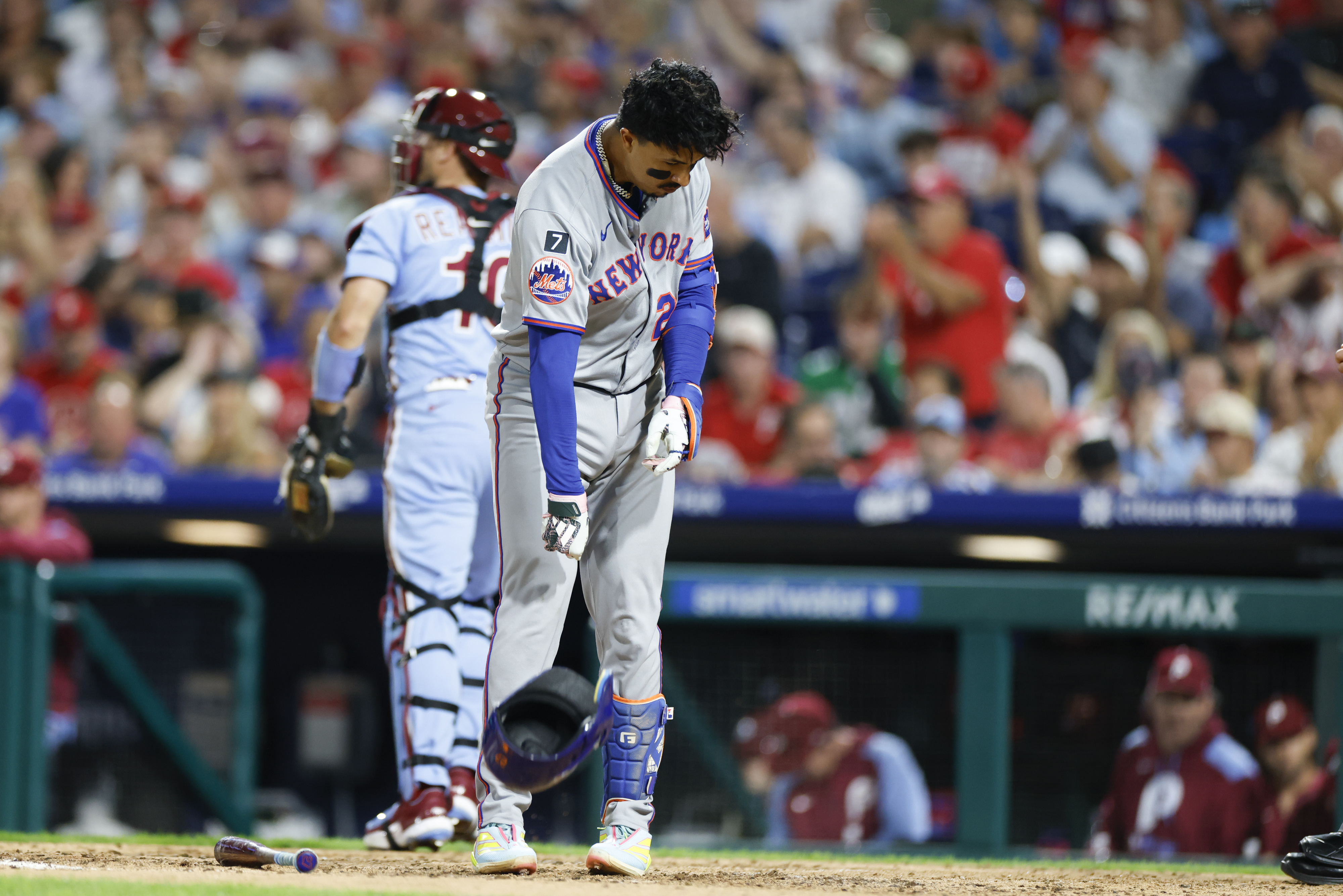 Mark Vientos reacts after striking out