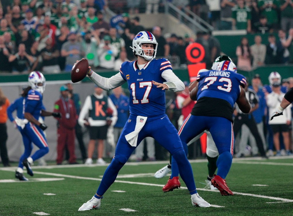 Buffalo Bills quarterback Josh Allen throws against the Jets