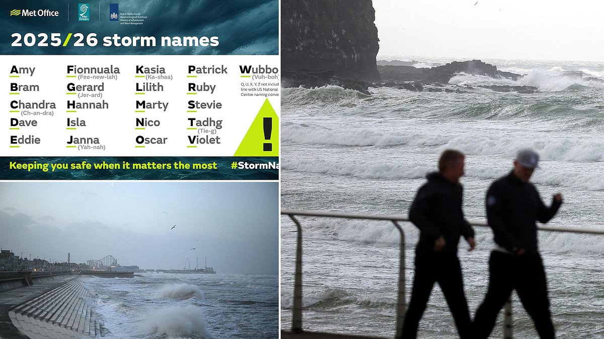 Met Office unveils UK storm names for 2025–26 season, starting with Storm Amy