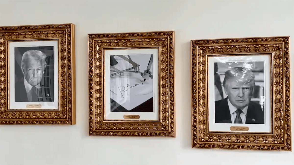 Portraits of former presidents on the White House wall with autopen image