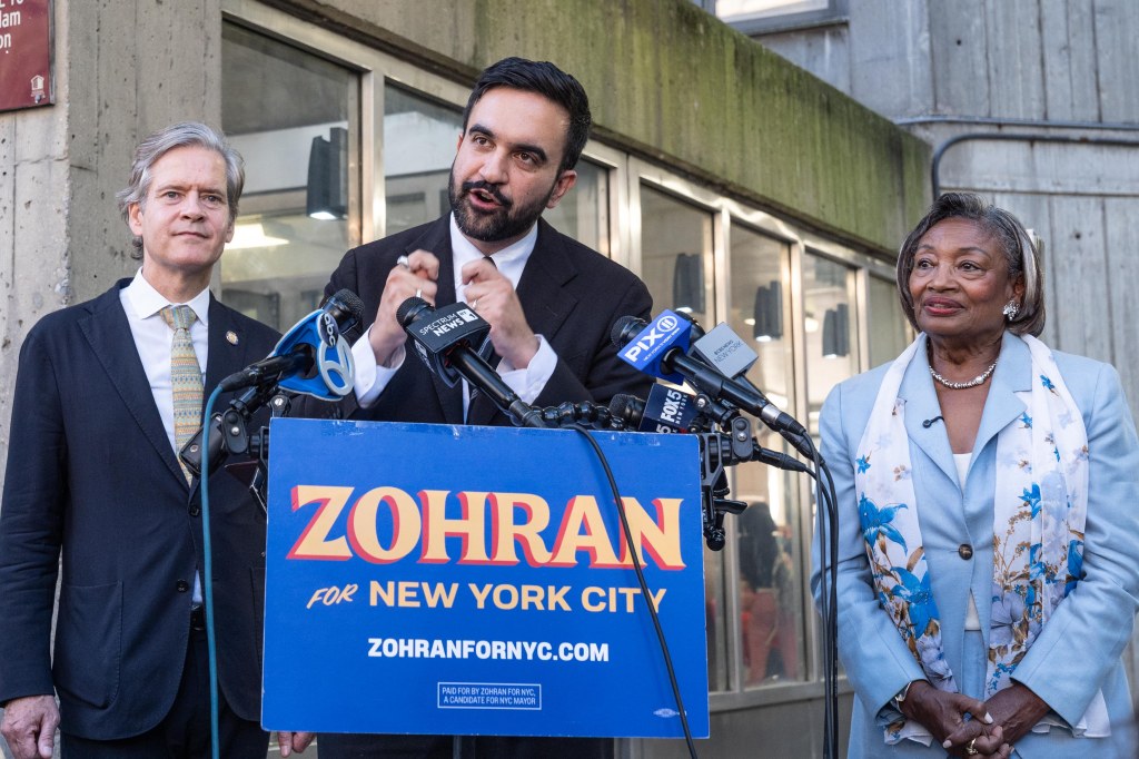 Zohran Mamdani speaks at event