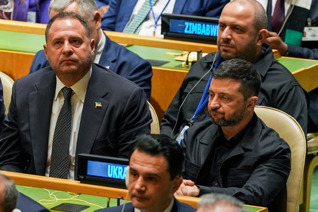 Zelensky listens during Trump remarks
