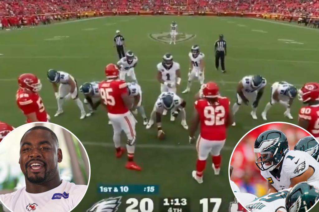 Hot-mic exchange between Chris Jones and Jalen Hurts highlights Eagles' 20-17 road win over Chiefs