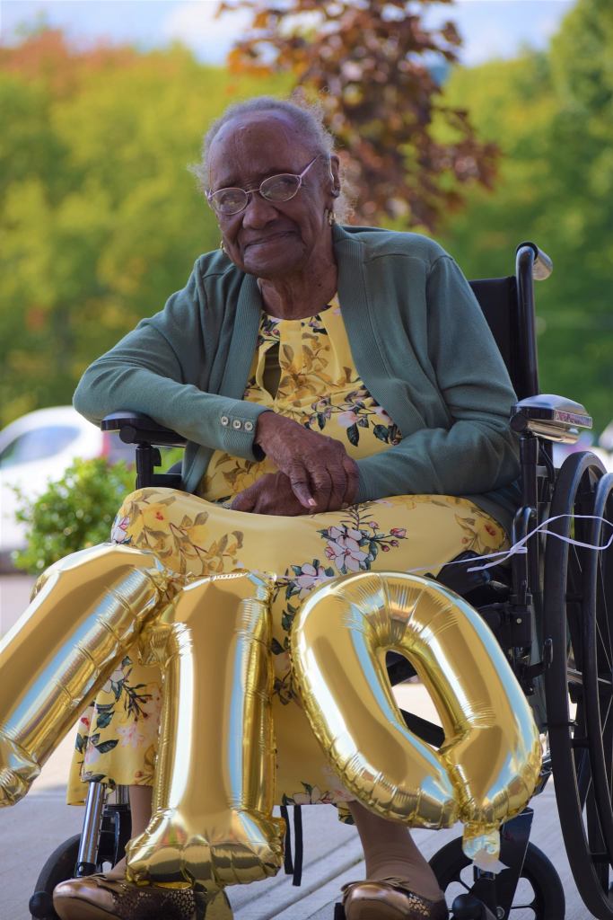 Elderly woman celebrating birthday