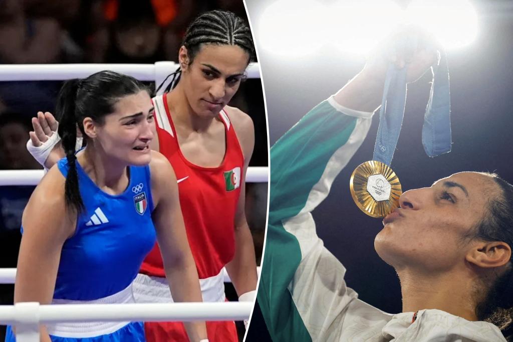 Collage of images from the controversy at the Paris Olympics