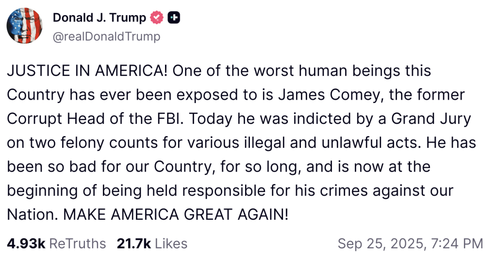 Screenshot of Trump's Truth Social post