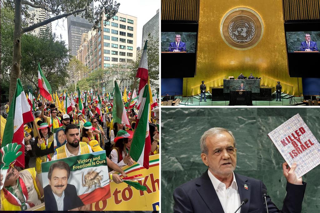 Thousands protest Iranian president’s UN visit, urge regime change
