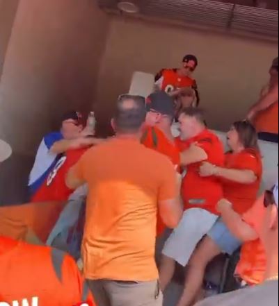 Fans in Burrow jerseys amid scuffle