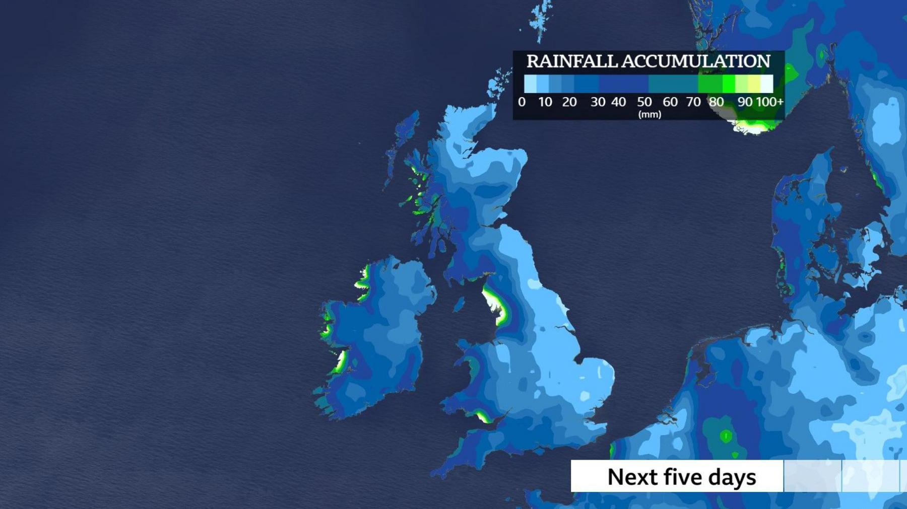 Rainfall and wind map for the approaching system