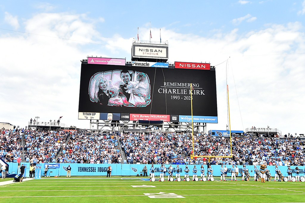 Image displayed on scoreboard of Charlie Kirk