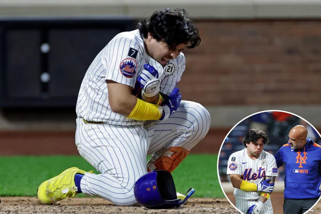 Alvarez reacting after being hit by a pitch