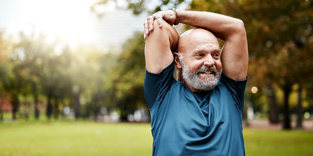 Person stretching at home
