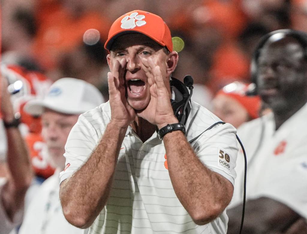 Clemson head coach Dabo Swinney reacts during a game