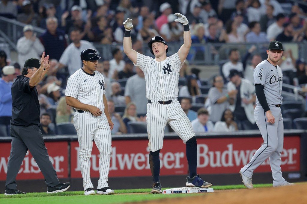 Ben Rice reacts after a triple
