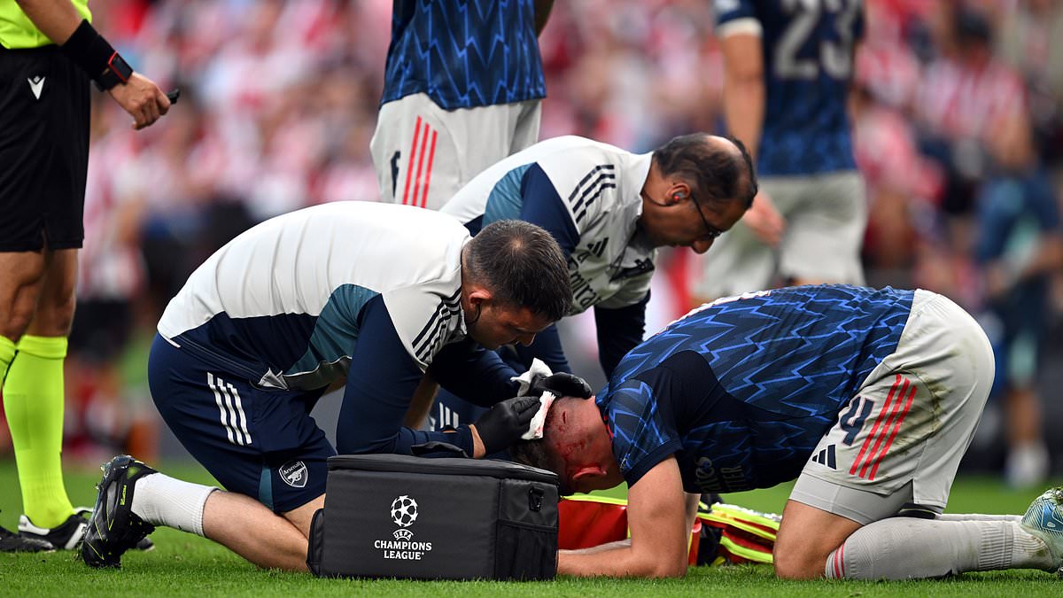 Viktor Gyökeres treated for cut to head after clash with Gabriel in Arsenal Champions League opener