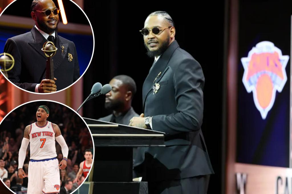 Carmelo Anthony inducted into Naismith Hall of Fame in emotional ceremony