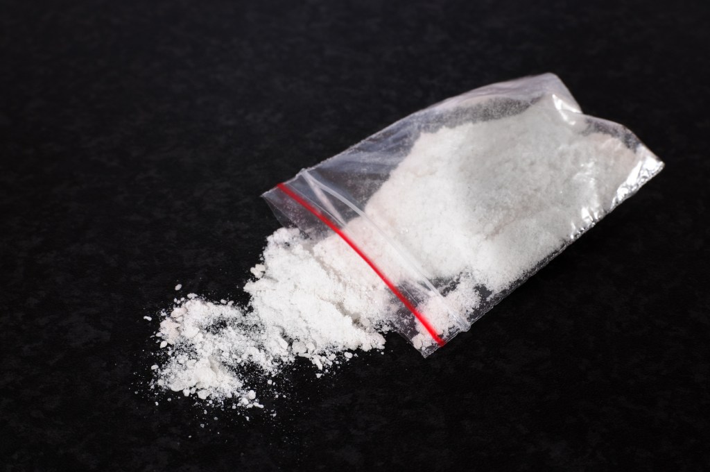 Powdery substance in a plastic bag on a counter