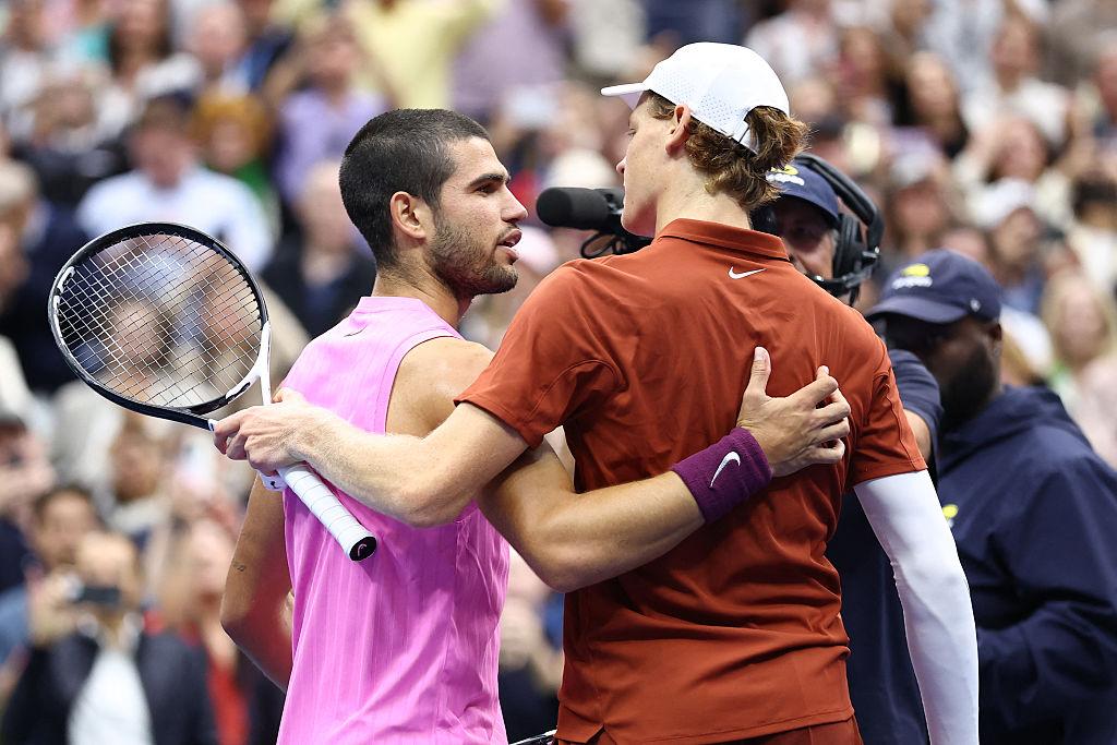 Carlos Alcaraz and Jannik Sinner at the net after the U.S. Open final