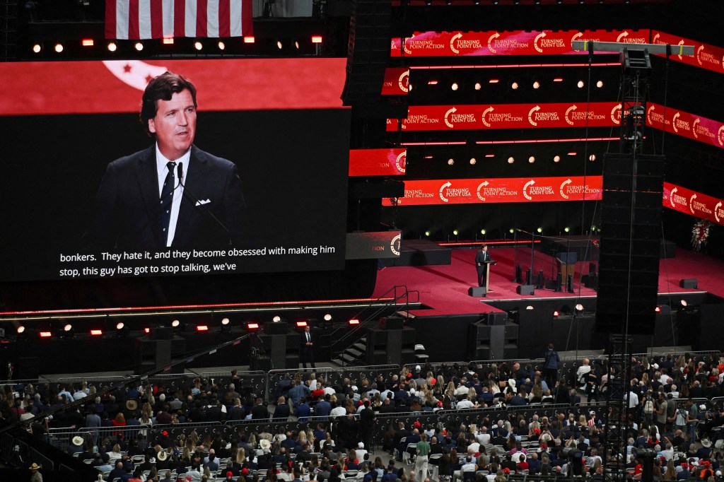 Carlson accused of stoking antisemitic conspiracy at Charlie Kirk memorial