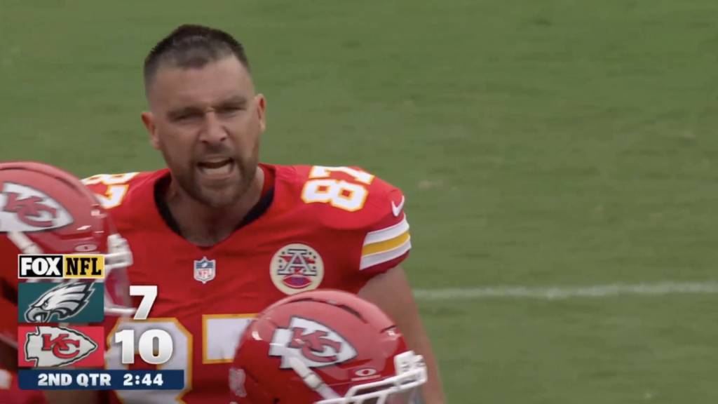 Kelce on the field during the game