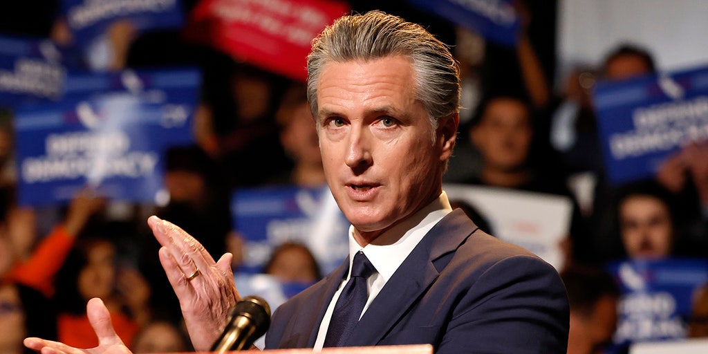 Gavin Newsom speaking at a public event