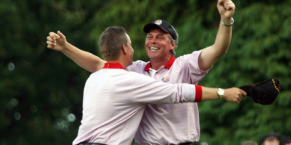 Darren Clarke celebrates at the K Club