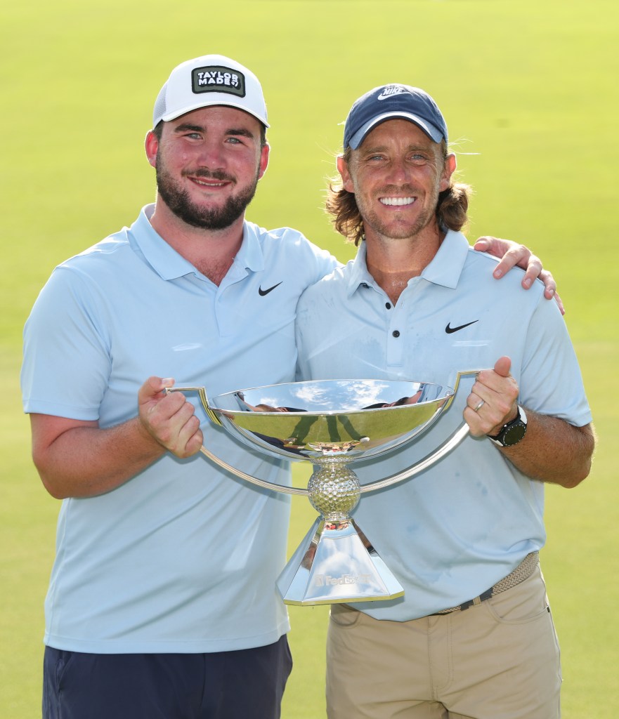 Fleetwood poses with the FedEx Cup