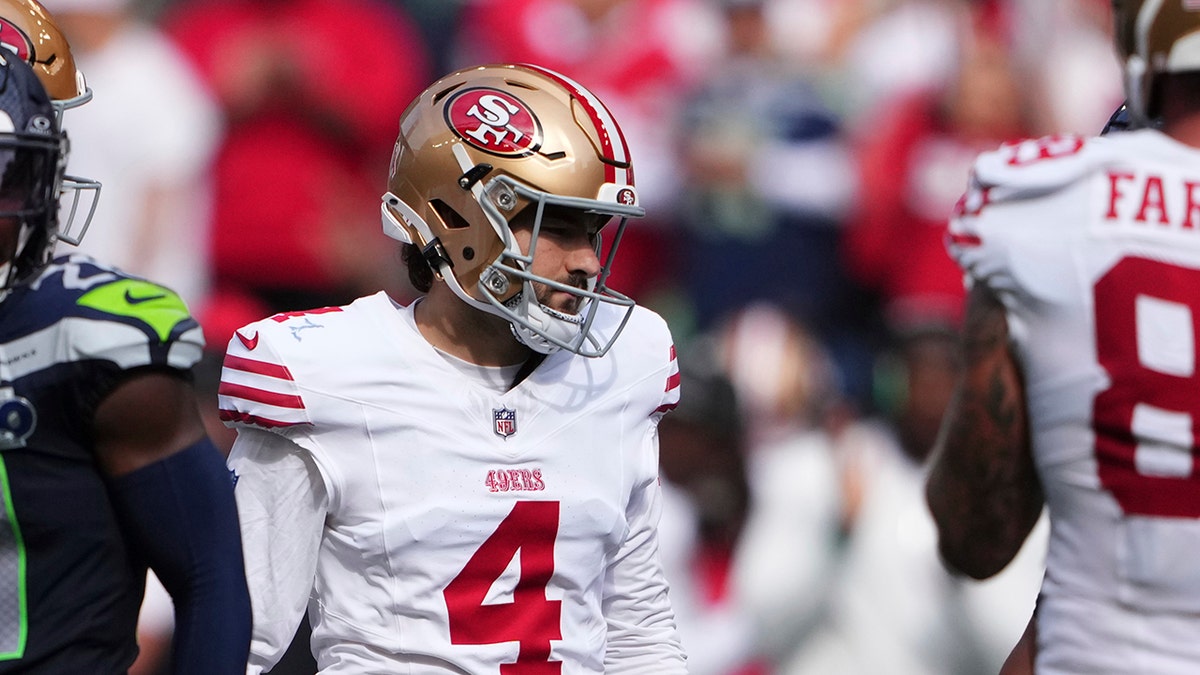 Moody kicks during the second half against the Seahawks