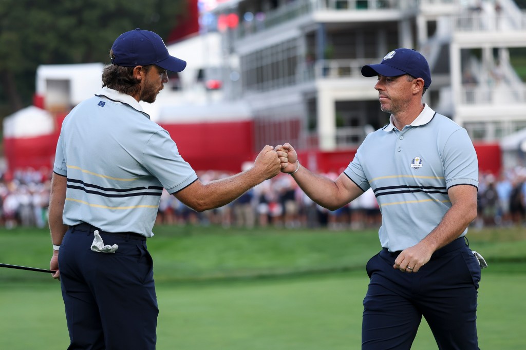 Rory McIlroy reacts after a putt
