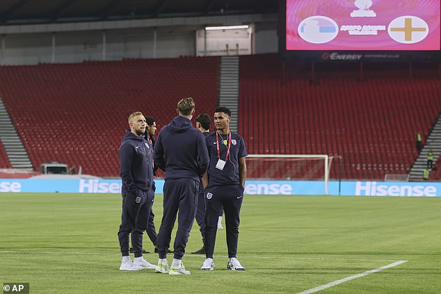 England's players inspect the tunnel at the Rajko Mitic Stadium