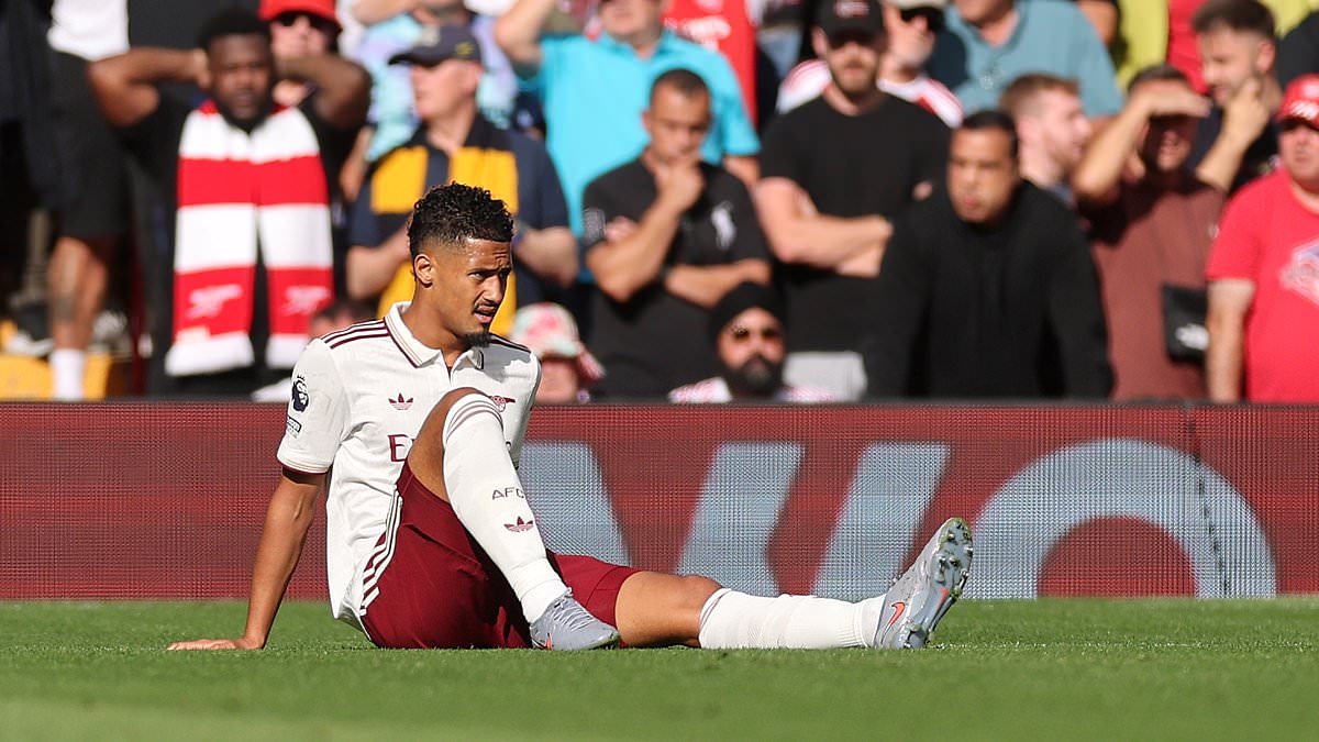 Arsenal confirm William Saliba out for three to four weeks with ankle injury