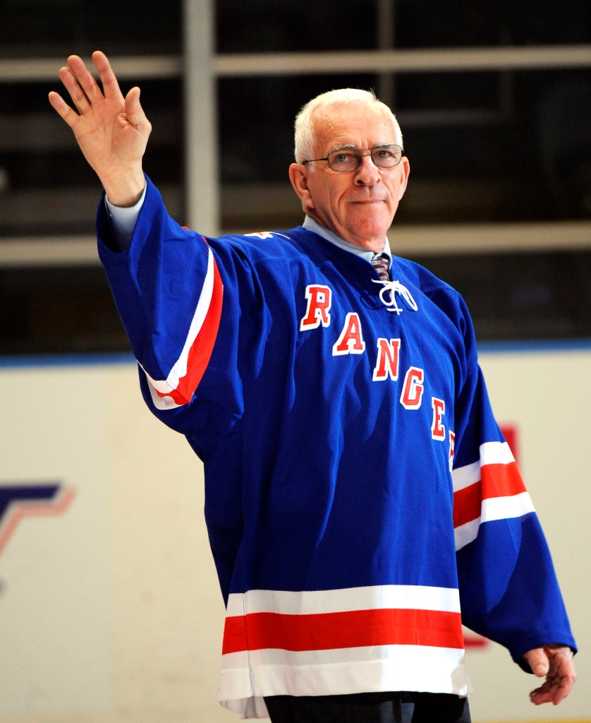 Eddie Giacomin introduced to the crowd