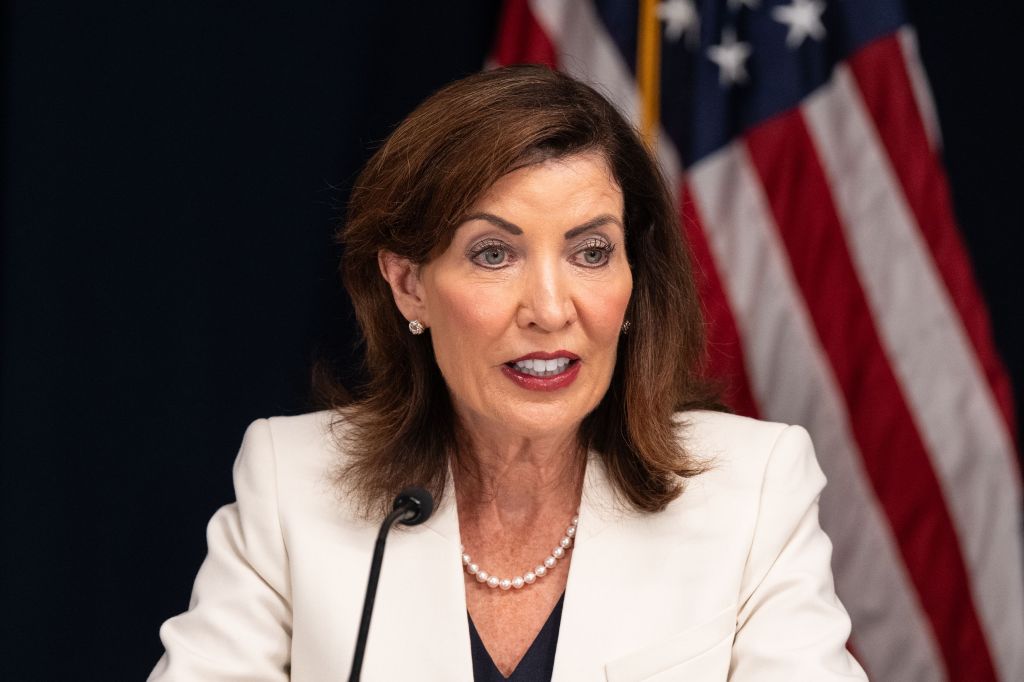 Gov. Kathy Hochul speaks at an event