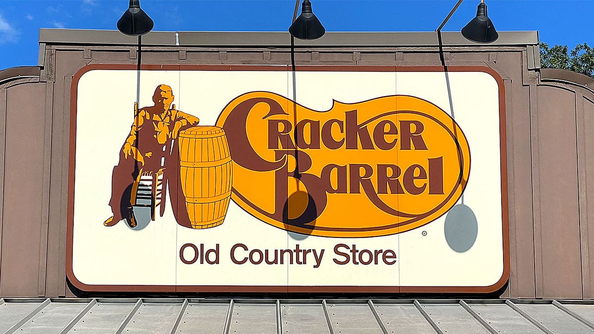 Close-up of a Cracker Barrel sign