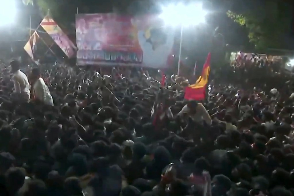 Crowd gathering at political rally