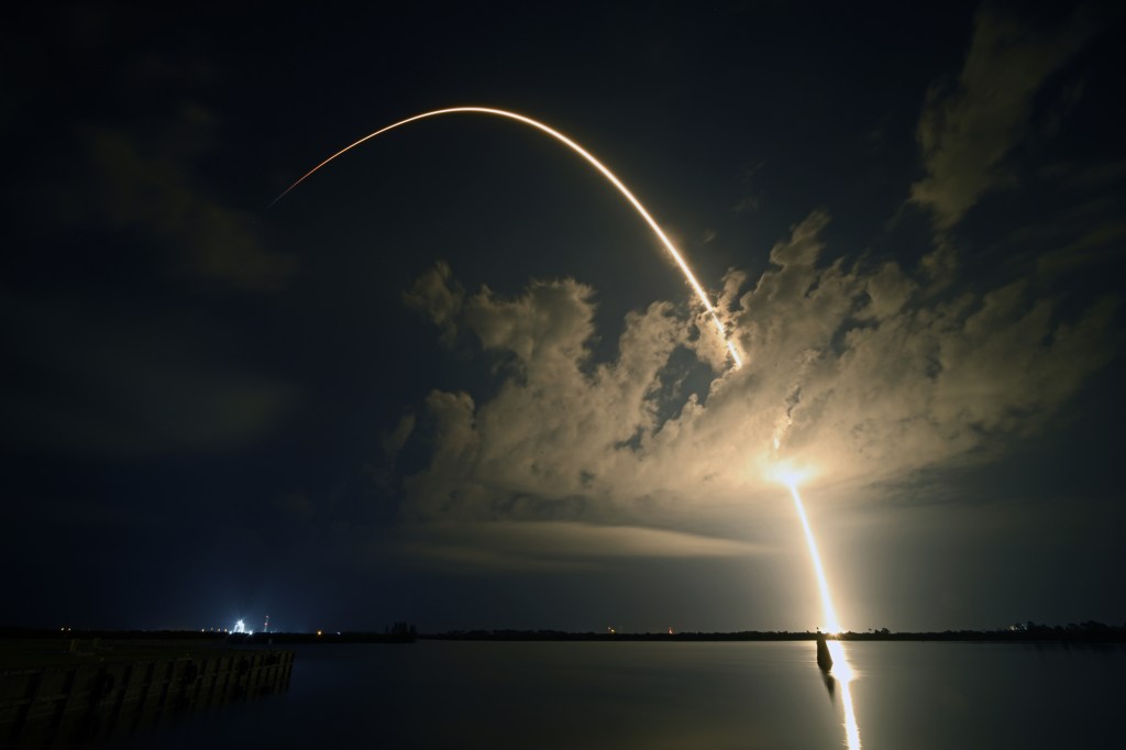 Timed exposure of a SpaceX rocket launch