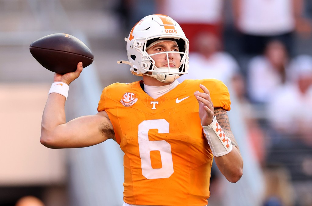 Joey Aguilar during Tennessee’s overtime loss to Georgia