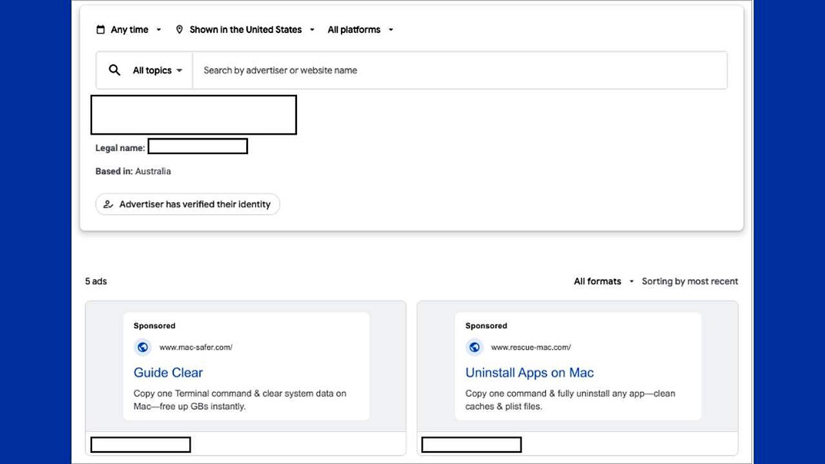 Screenshot of a spoofed Mac help page