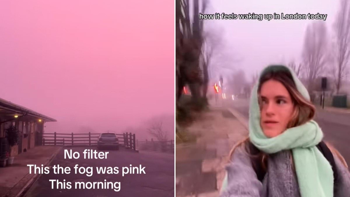 Pink fog turns UK skies rose-colored in rare weather event
