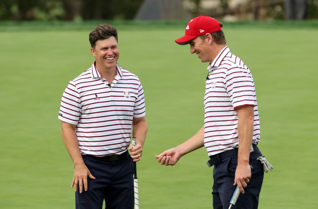 Colin Jost on the greens during the Ryder Cup