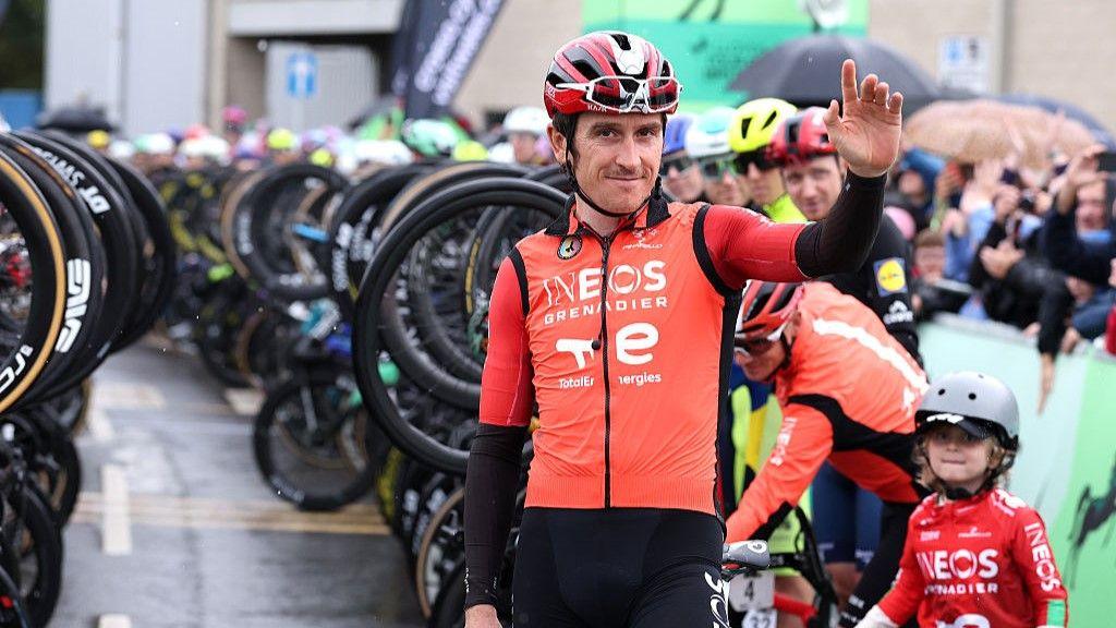 Geraint Thomas rides his final professional stage