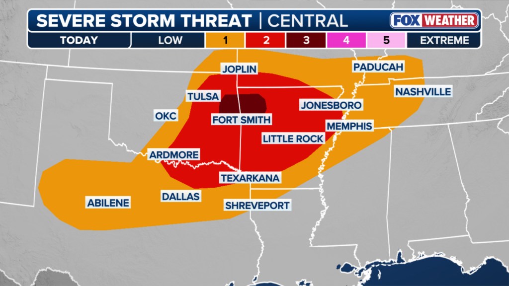 Severe storms threaten southern states with risk of strong tornadoes as fall begins