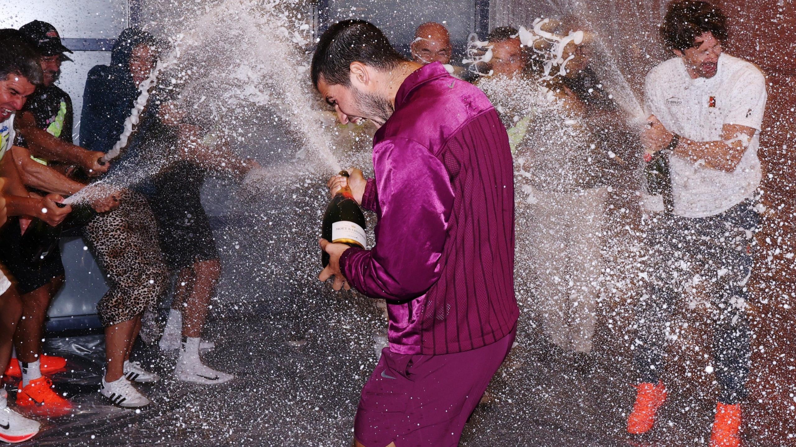 Alcaraz celebrates after winning the US Open