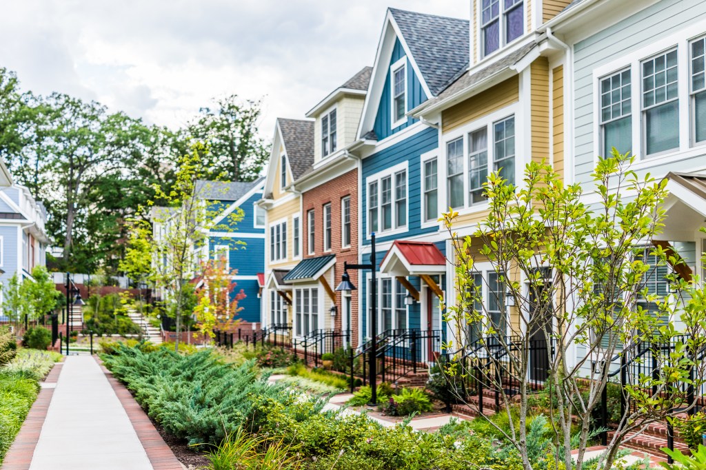 Row of colorful townhouses