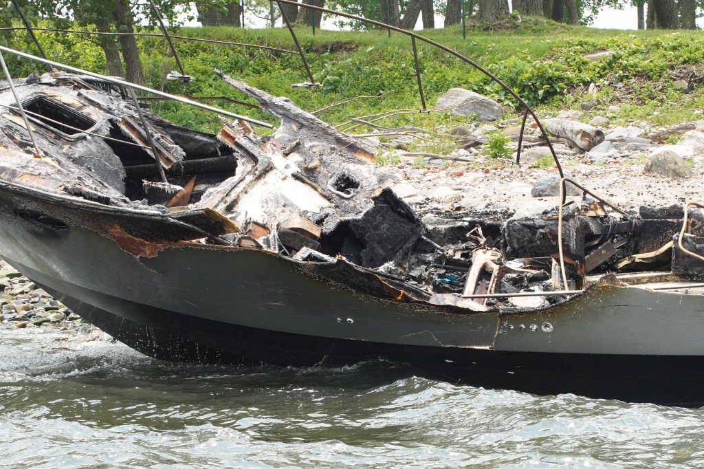 Scene of boat caught in flames