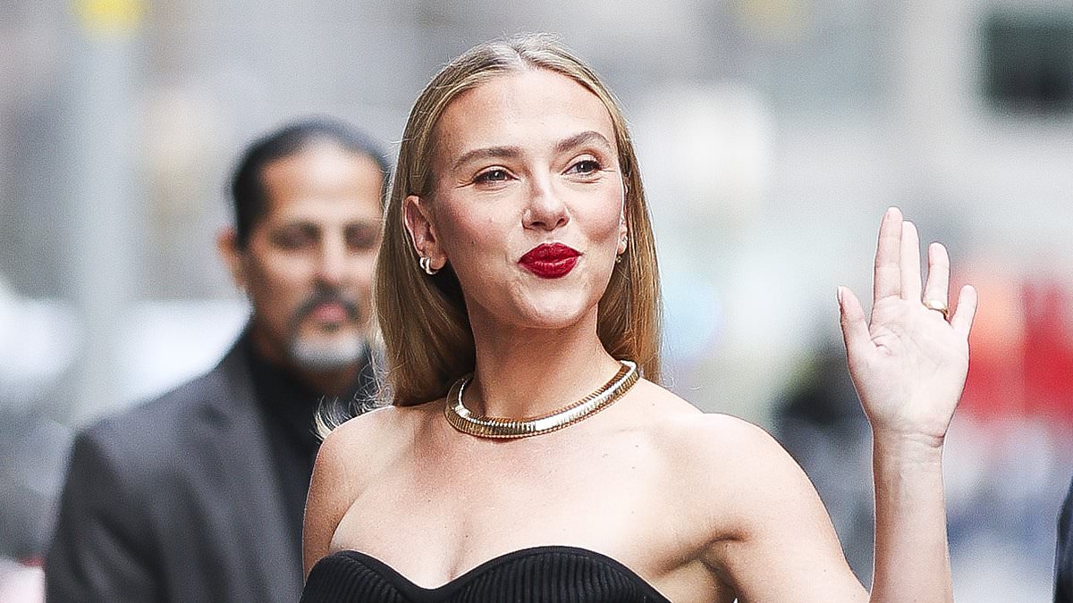 Scarlett Johansson dazzles in Balmain strapless midi on Late Show outing
