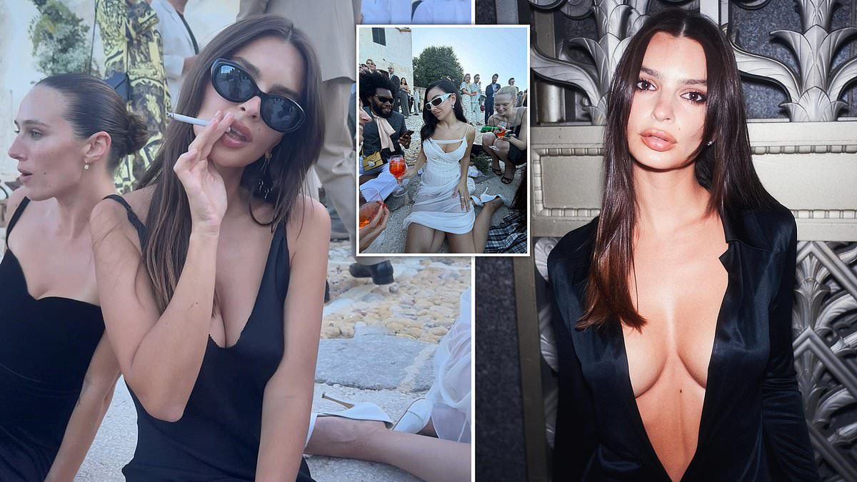 Emily Ratajkowski attends Sicily party during Charli XCX-George Daniel wedding reception