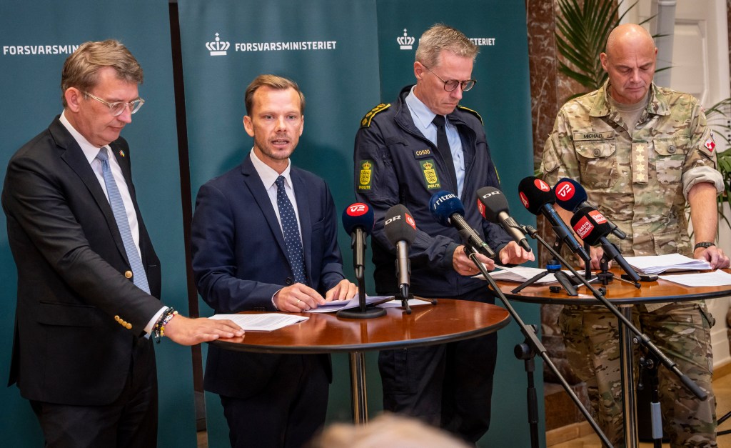 Danish defense minister Troels Lund Poulsen at briefing