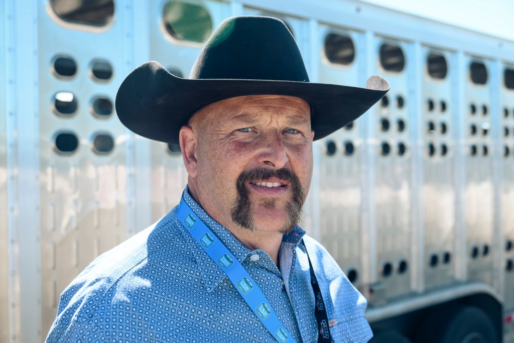 Justin Cornwall, stock contractor, with bulls